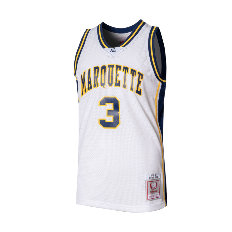Maglia Mitchell Ness College Jersey Marquette University Dwyane Wade 2002 White Blue Yellow Basketball Emotion