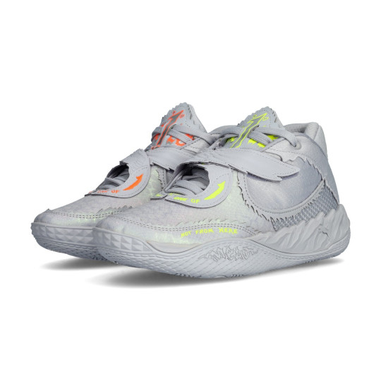 Puma Melo Basketball Shoes in Light Gray and Vibrant Orange Basketball Shoes Puma MB.05 Metallic Kids Dusky Gray-Rickie  main image 4